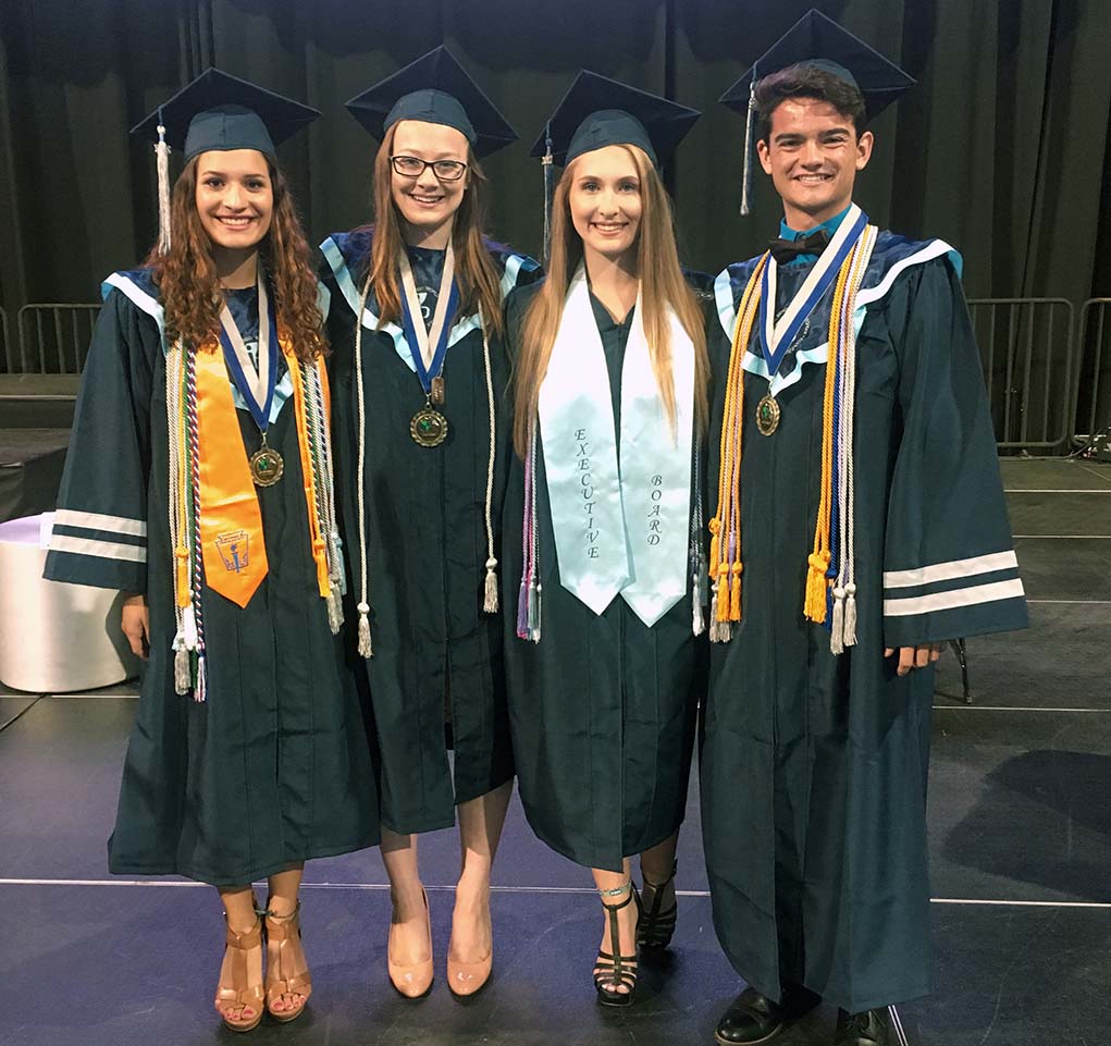 Four spoke for ‘17! Featured speakers at May 25 graduation were Salutatorians Laila Elias (Marianne and Mike Elias), Kali Draper (Lisa and Ronny Draper), Student body president Lauren Busbee (Janet and Rick Busbee), Valedictorian Kameron Moore (Karla and Grady Moore).
